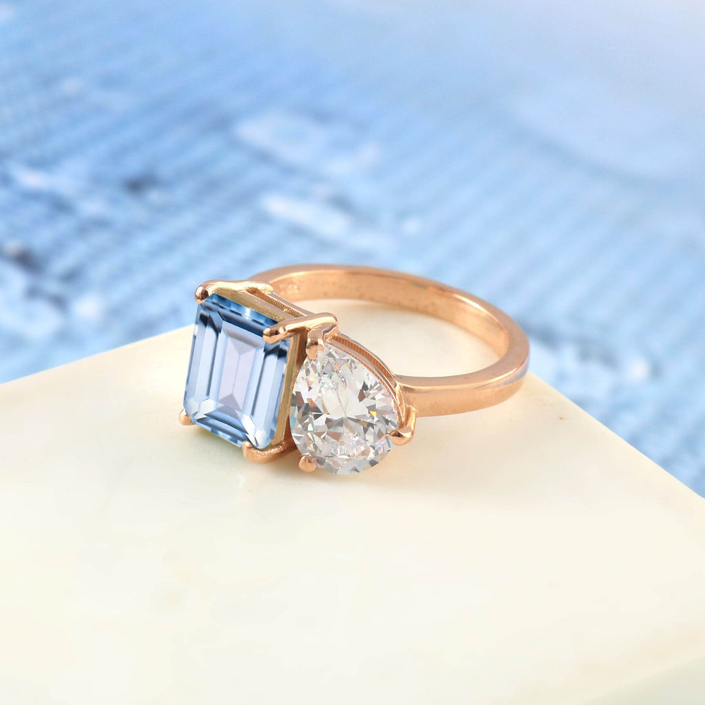 Luxureen Aquamarine Emerald Cut Ring