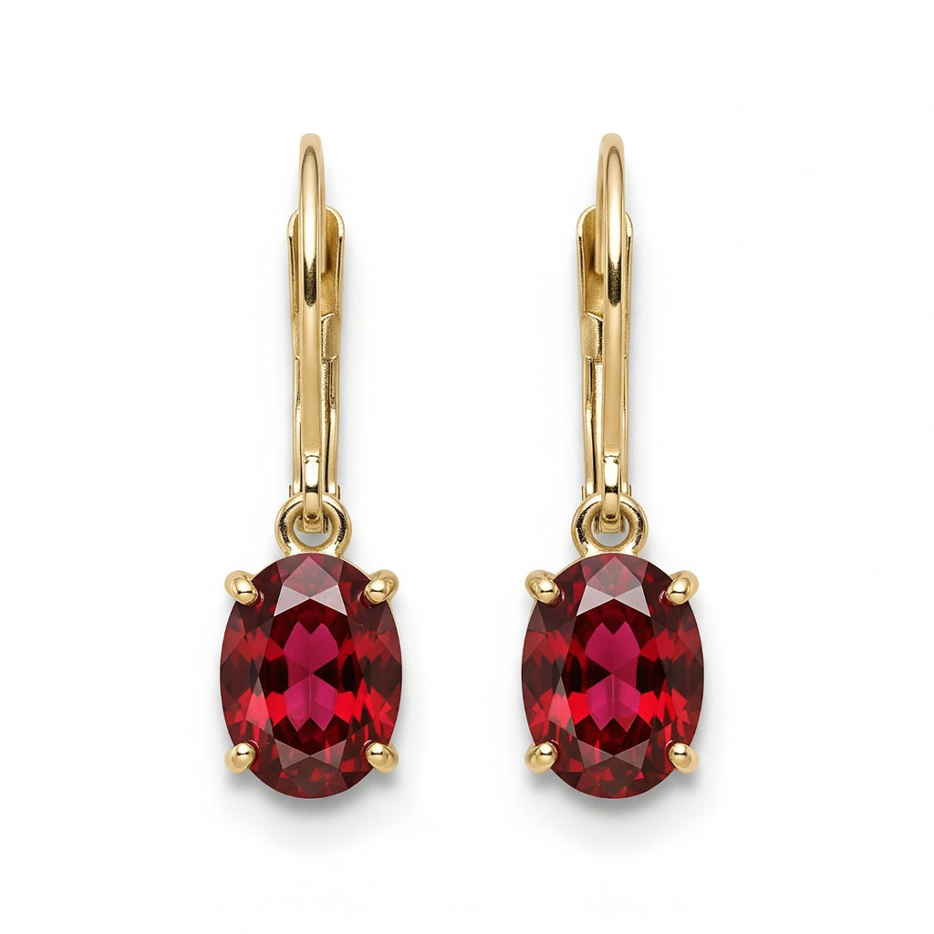 Luxureen Oval Cut Lab Ruby Dangle Earrings