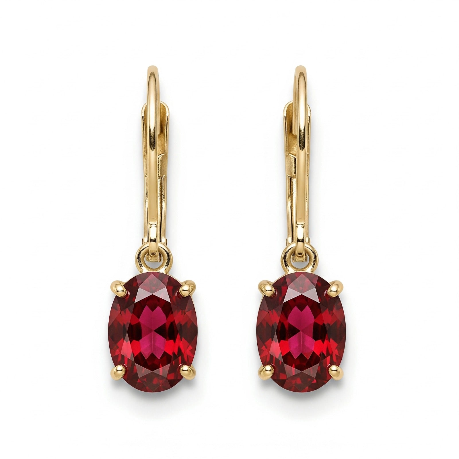 Luxureen Oval Cut Lab Ruby Dangle Earrings