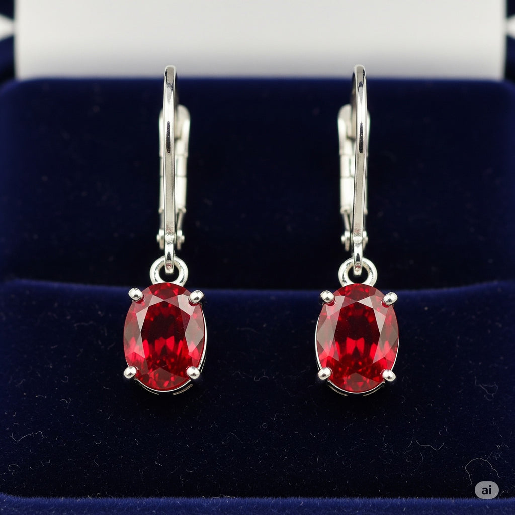 Luxureen Oval Cut Lab Ruby Dangle Earrings