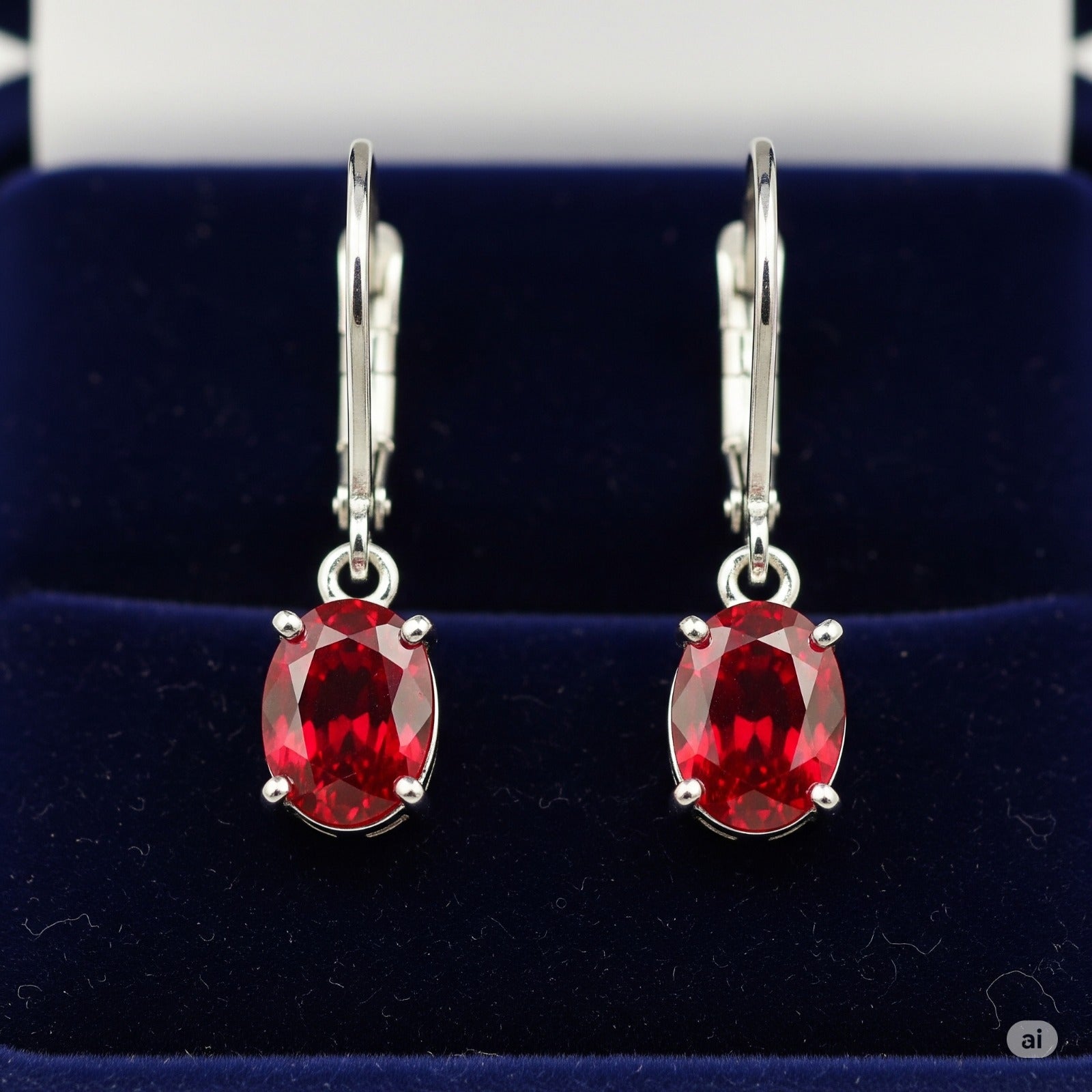 Luxureen Oval Cut Lab Ruby Dangle Earrings