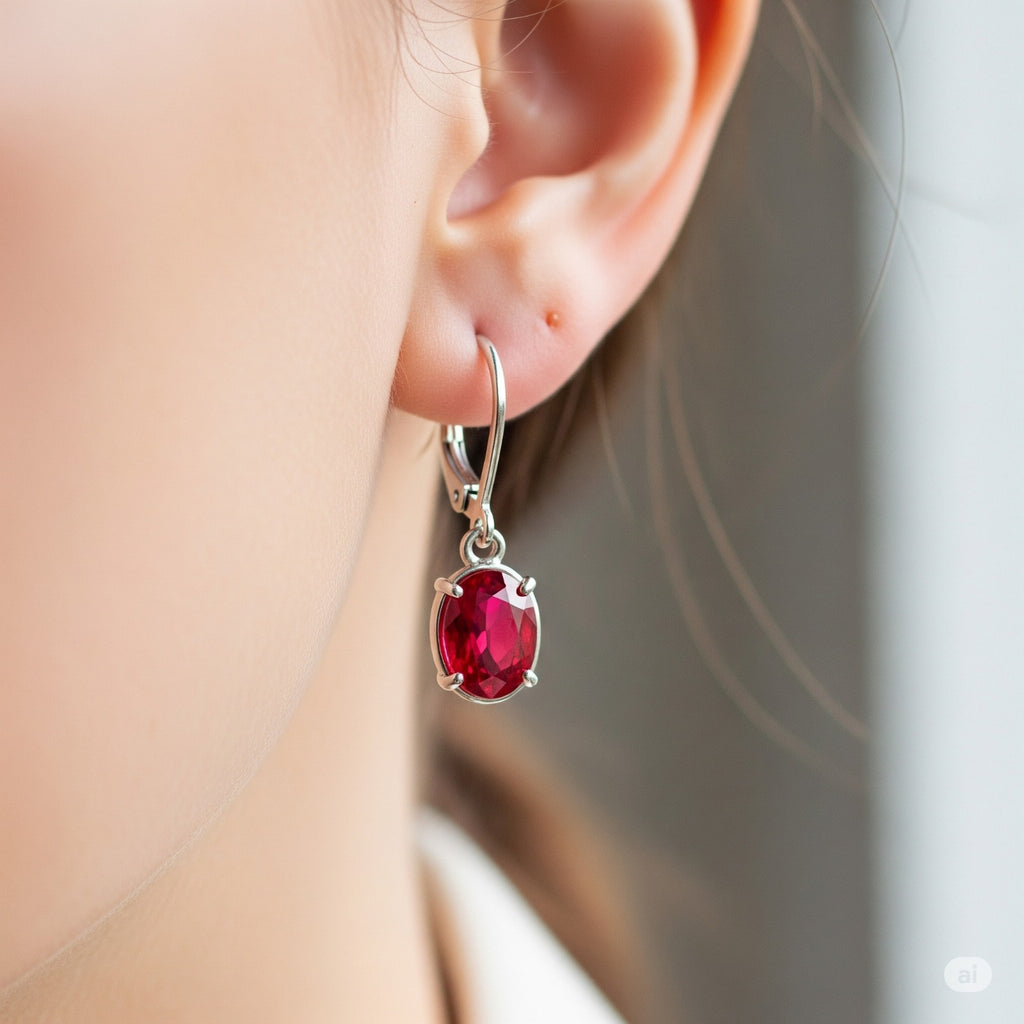 Luxureen Oval Cut Lab Ruby Dangle Earrings