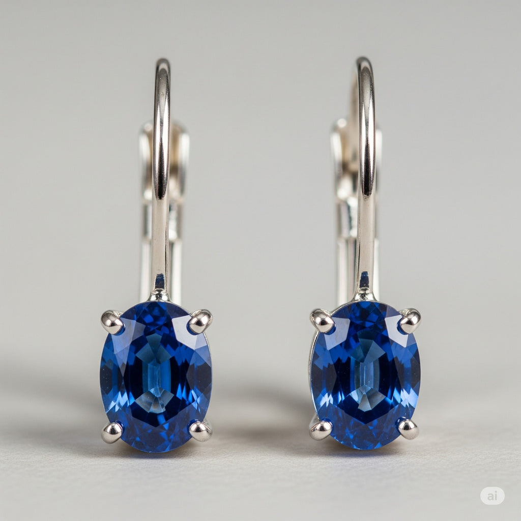 Luxureen Oval Cut Lab Sapphire Dangle Earrings