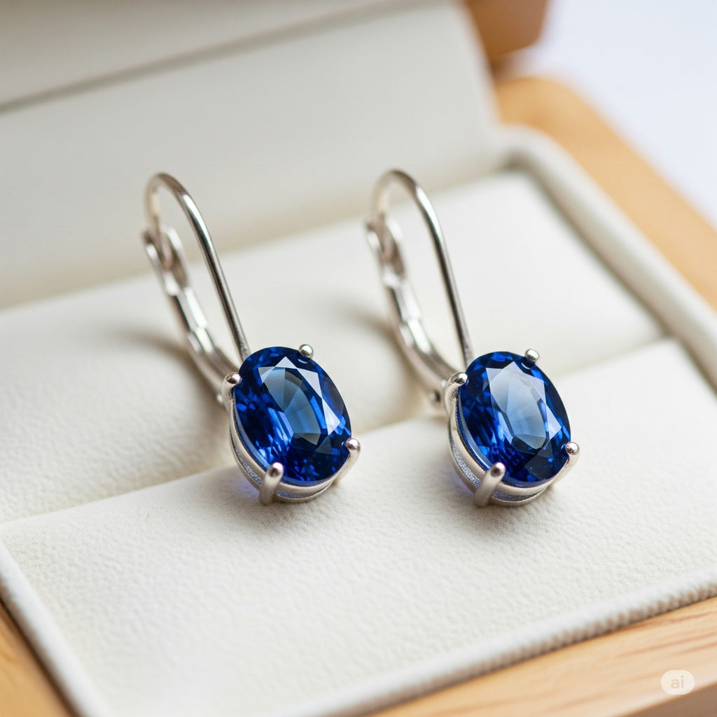Luxureen Oval Cut Lab Sapphire Dangle Earrings