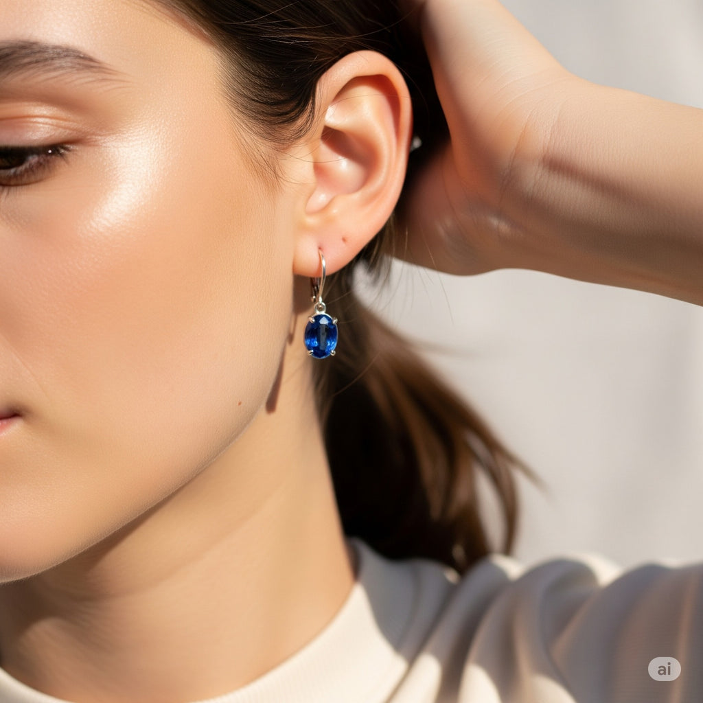 Luxureen Oval Cut Lab Sapphire Dangle Earrings