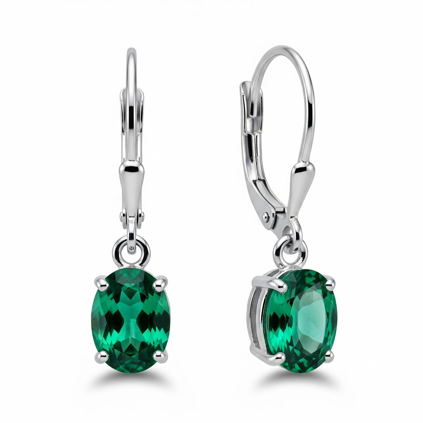 Luxureen Oval Cut Lab Emerald Dangle Earrings