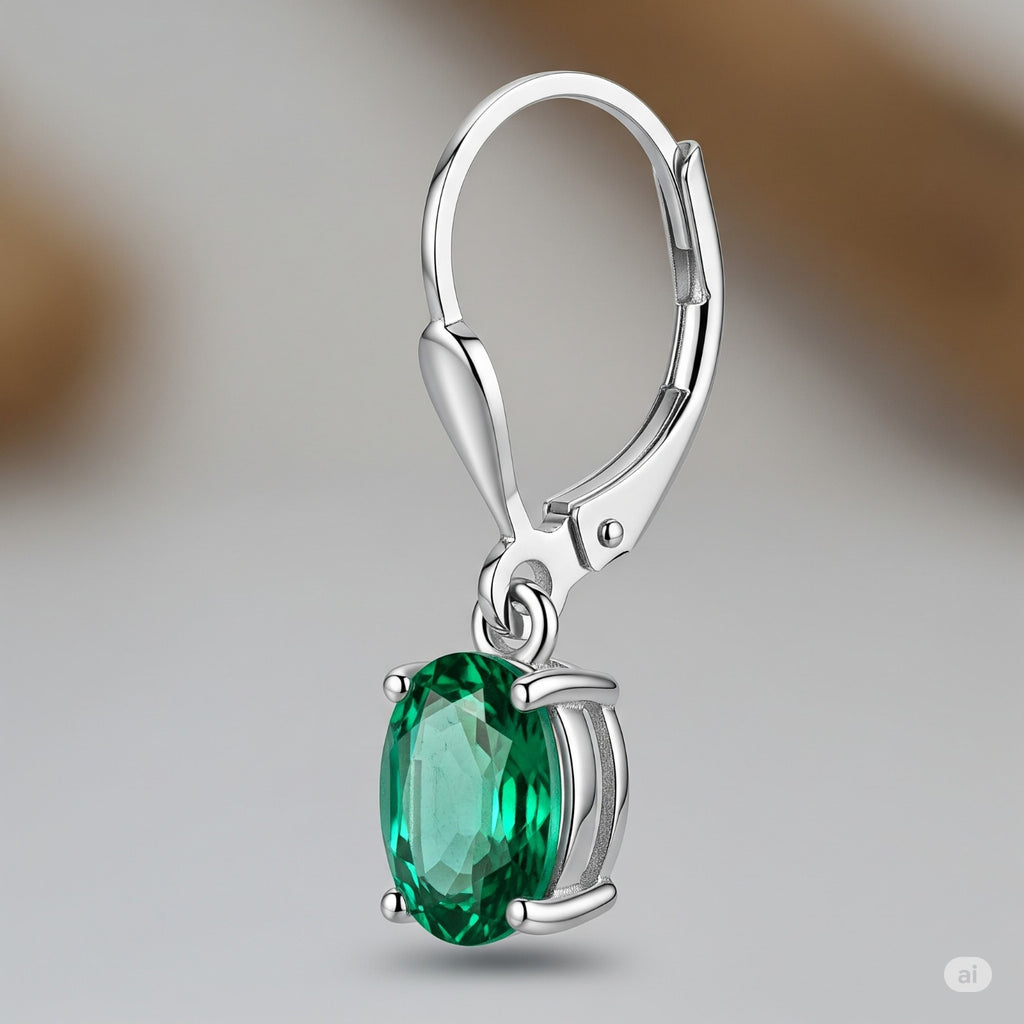Luxureen Oval Cut Lab Emerald Dangle Earrings