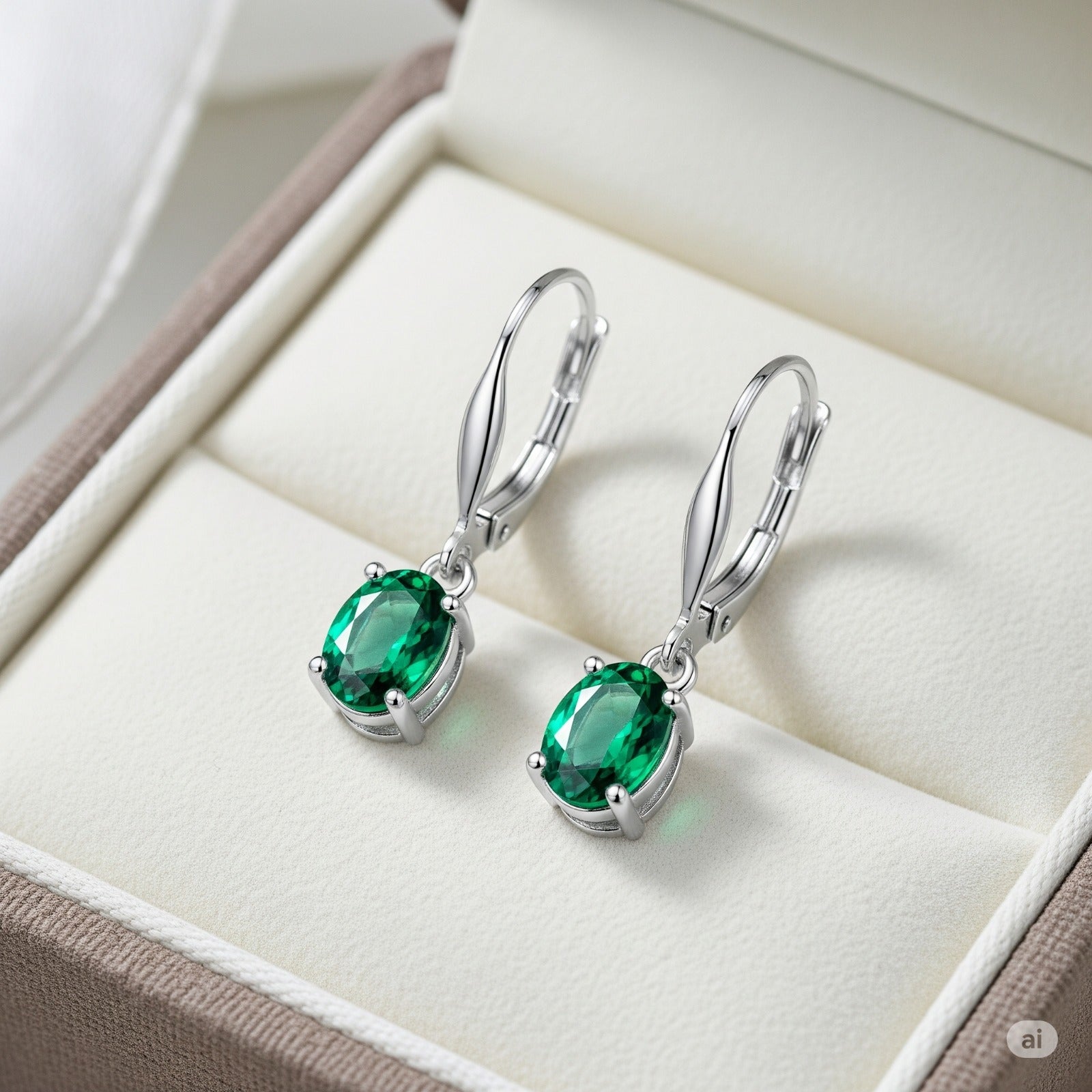 Luxureen Oval Cut Lab Emerald Dangle Earrings