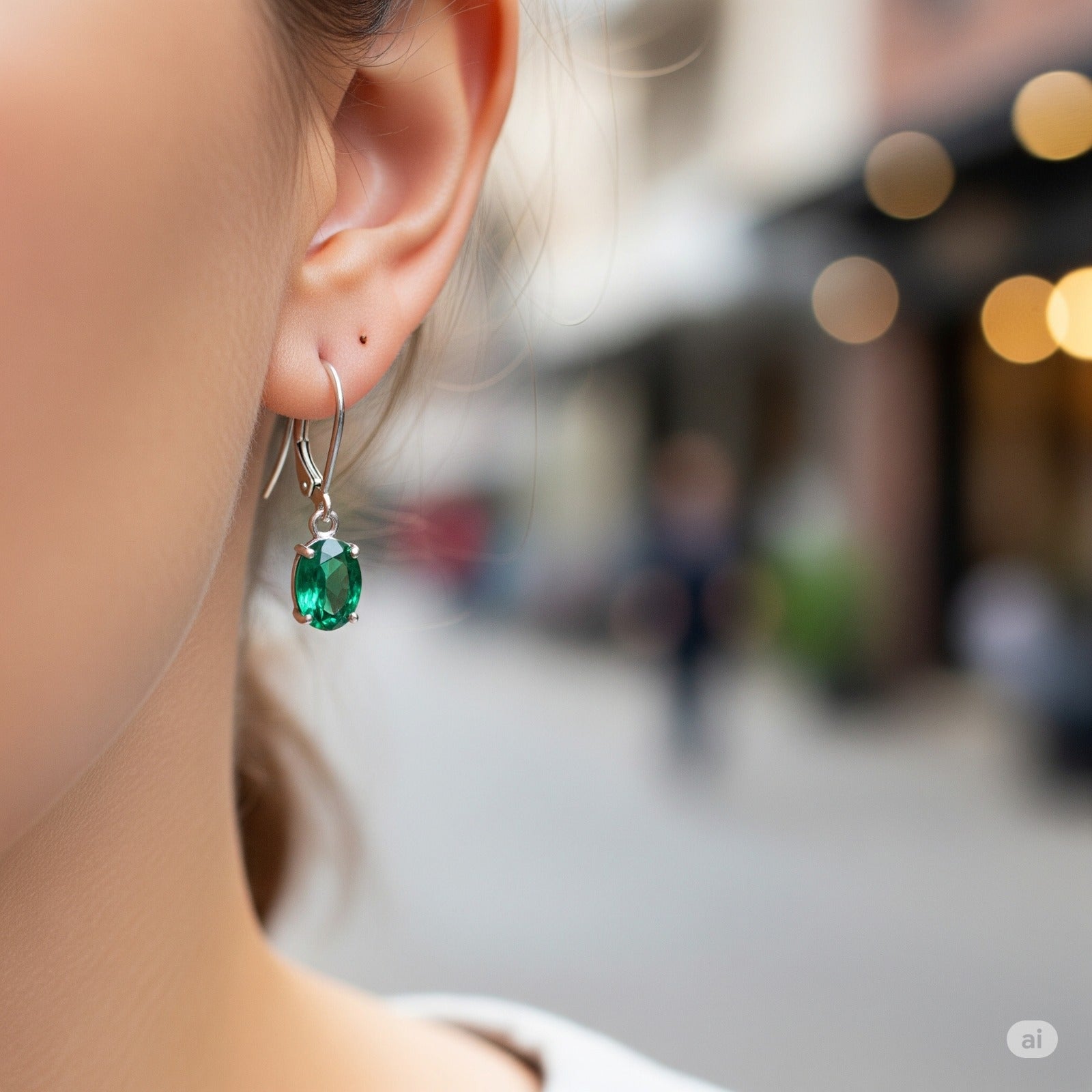 Luxureen Oval Cut Lab Emerald Dangle Earrings