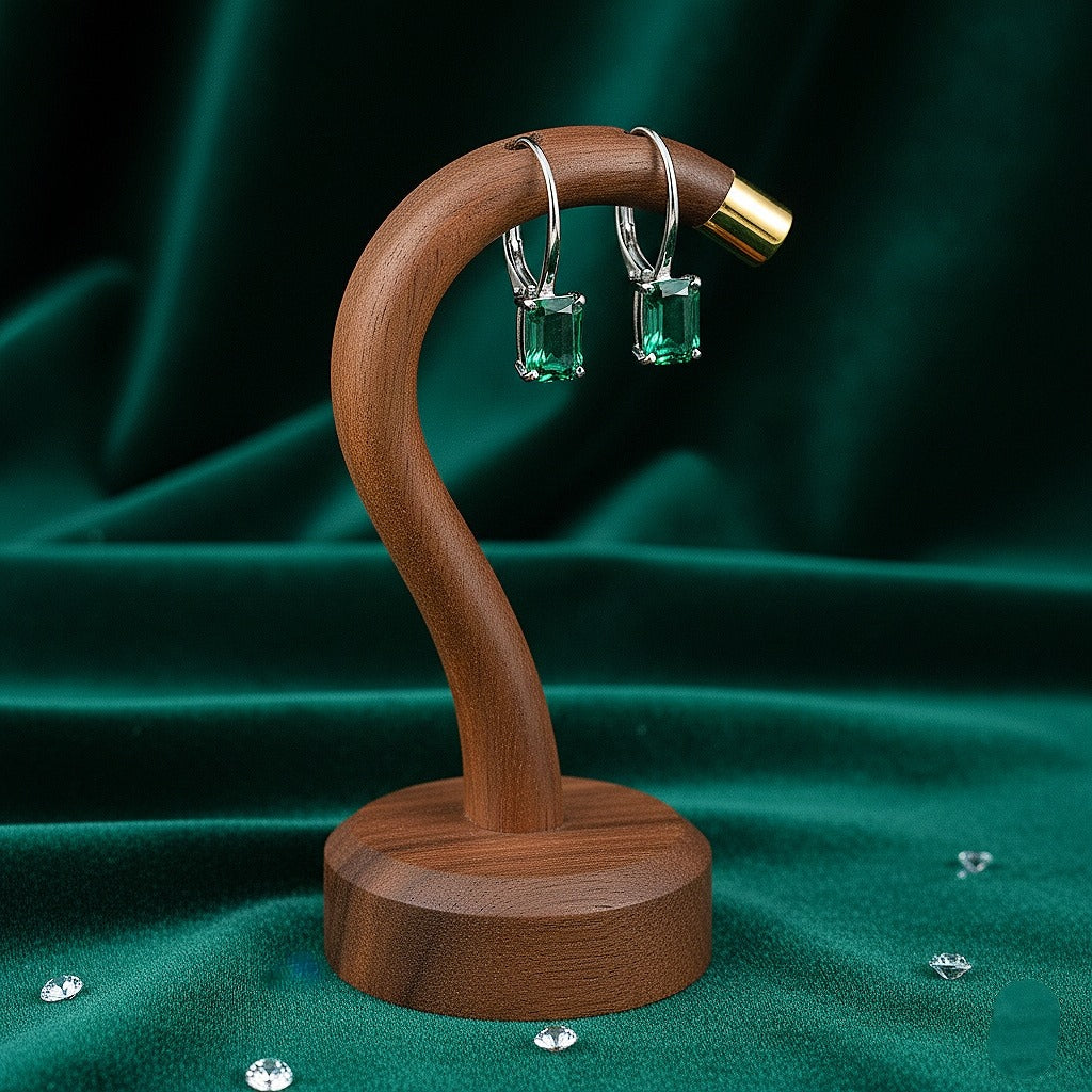 Luxureen Emerald Cut Lab Emerald Dangle Earrings