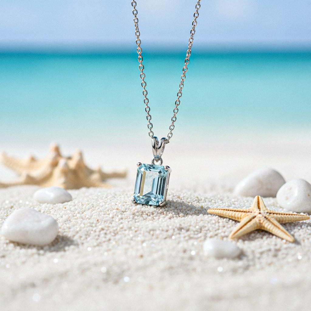 Elegant Lab Aquamarine Gemstone Pendant